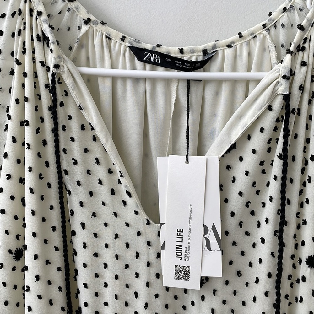 Zara Dotted Mesh Oversized Maxi Dress Size Large L NWT Polka Dots Swiss Dots - Picture 5 of 9